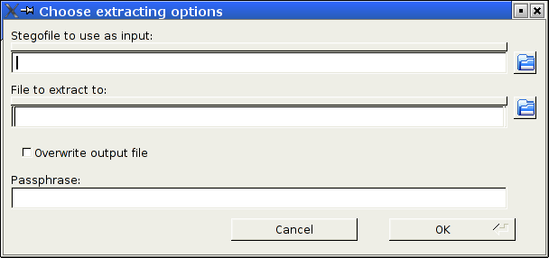 Dialog window for the Extract operation